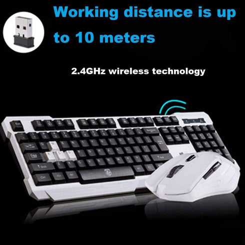 UniFire V60 Waterproof 2.4G Wireless Gaming Keyboard with Mouse DPI Control for Desktop PC Laptop Combos (White)