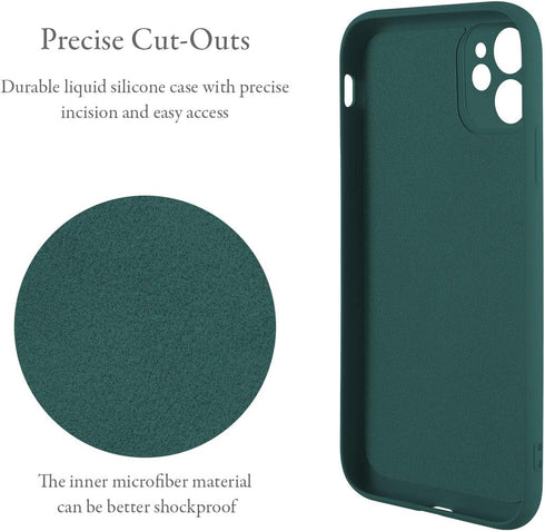 UEEBAI Slim Liquid Silicone Case for iPhone 11 (6.1 inch) - Dark Green with 360 Rotatable Ring Holder & Kickstand