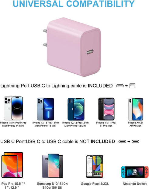 iPhone 14 13 12 Fast Charger 20W PD USB C Wall Charger with 6FT Fast Charging Cable for iPhone 14/14 Pro/14 Pro Max/14