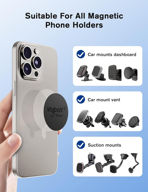 volport 6pcs Mount Metal Plates Replacement for Magnetic Phone Car Mount, 3M Strong MagicPlate Adhesive Round Disc