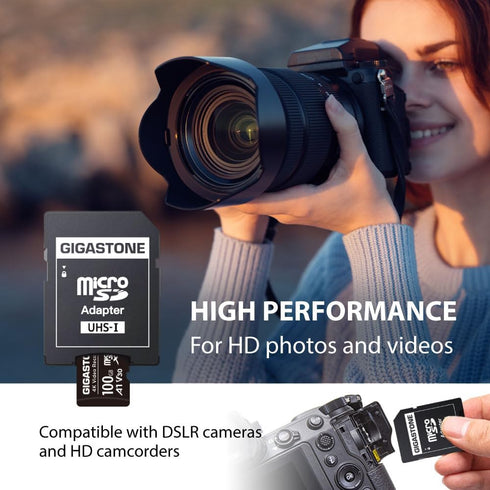 Gigastone 100GB A1 V30 4K 100MB/s Micro SD Card, Video Recording, Compatible with Security Camera, Dash Cam, Drone