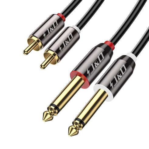 J&D 1/4 to RCA Cable, Gold Plated Copper Shell Heavy Duty 2X6.35mm
