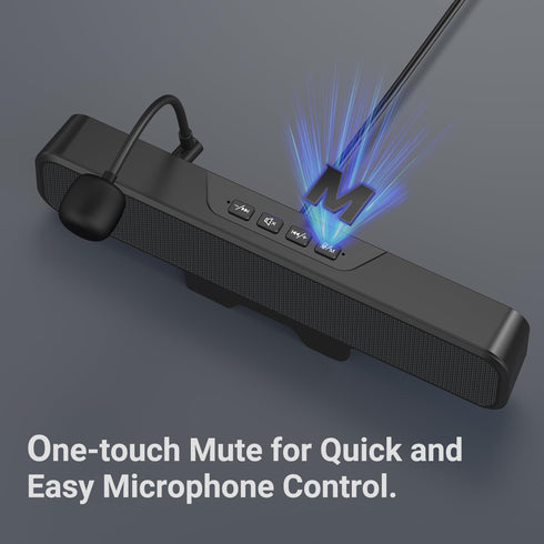 INGA Computer Speakers with Detachable Mic, Plug and Play Desktop Speakers, One-Touch Mute Microphone, Stereo & Bass
