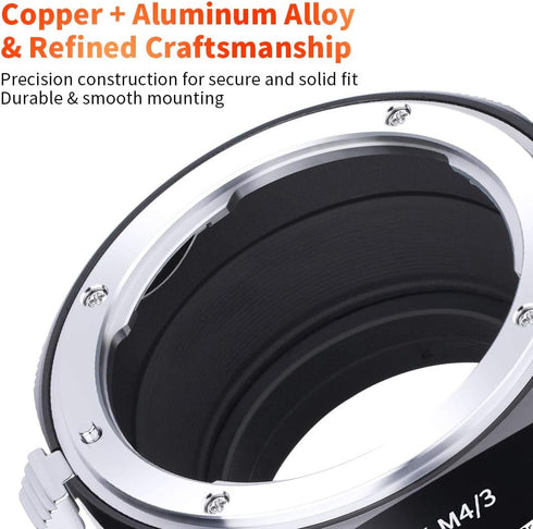 K&F Concept Lens Mount Adapter for Nikon AI F Mount Lens to Micro Four Thirds (MFT, M4/3) Camera - Matting Varnish