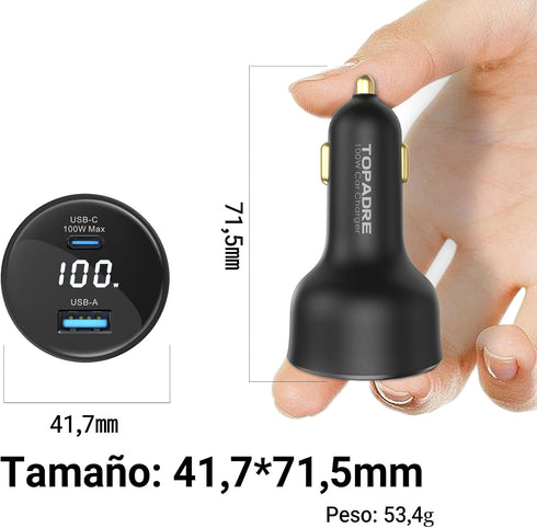 100W USB C Car Charger with Display, PD3.0+QC Type C Adapter for Laptops, MacBook Pro, iPhone 15/14