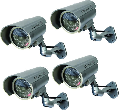 Dummy Security Camera Bullet Fake Indoor Outdoor CCTV Surveillance System with Realistic LEDs and Warning Stickers