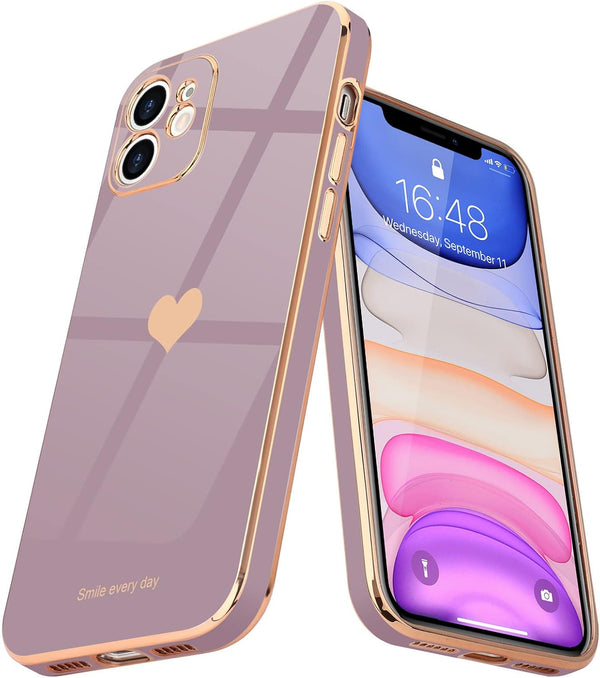 Teageo iPhone 11 Case for Women - Cute Love-Heart Bling, Soft Silicone, Full Camera Protection, Shockproof, Lavender.