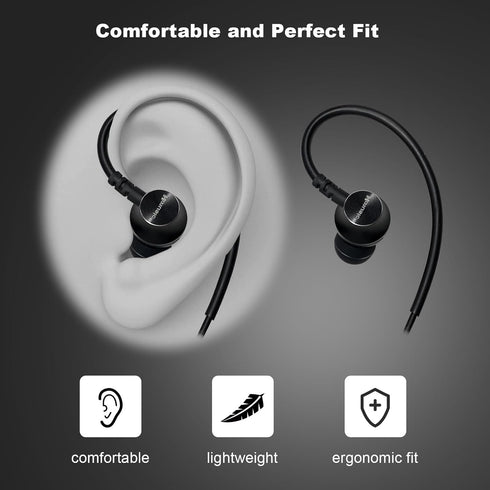 Wired Sports Earbuds with Microphone, 3.5mm Plug, Metal Shell, Over Ear Hook for Running, Gym, Workout, Exercising.