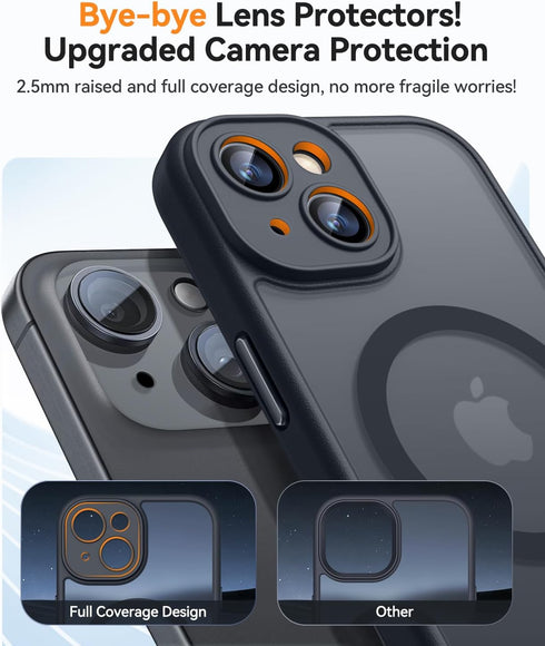 CANSHN Magnetic iPhone 15 Case, Shockproof Protective Cover with Full Camera Protection, Translucent Matte, Black