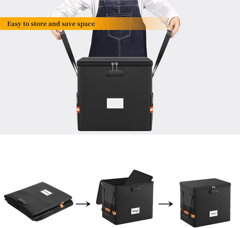 Fireproof Vinyl Record Storage Box - Black Water Resistant Organizer Holds 55 Single Albums, Collapsible Carrying Case