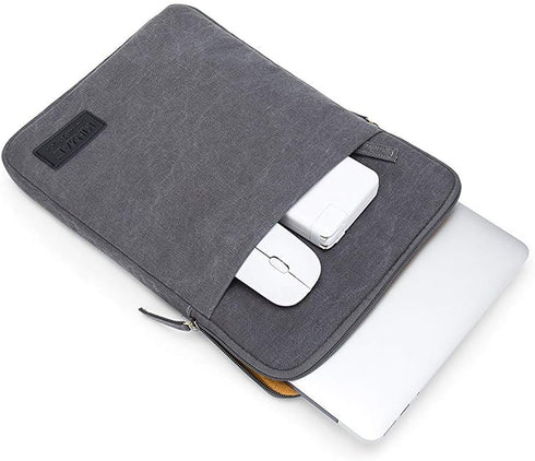 Kinmac Grey Canvas 360° Protective Waterproof Laptop Sleeve with Pocket for iPad 12.9", MacBook Air/Pro 13"