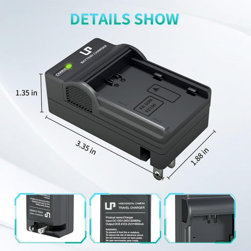 NP-FZ100 Battery Charger for Sony Cameras A9 A9R A9S A9II A7C A7SIII A7III A7RIII A7RIV A7IV A6600 with LED Display