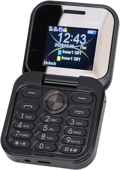 Brrnoo Flip Small Cell Phone Dual Nano SIM Media Player HD Rear Camera LED Flashlight GSM Network Seniors (Black)