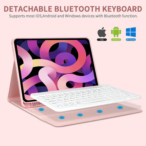 Keyboard Case for iPad Air 11 inch 2024 & iPad Pro 11 inch, Detachable Bluetooth Keyboard with Pencil Holder (Pink)