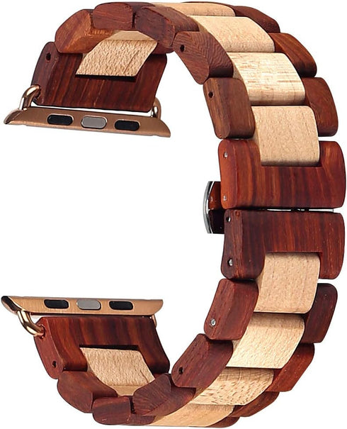 Wooden Watch Band for Apple Watch, Natural Hardwood Strap for iWatch Series 8,7,6,5,4,3,2,1 (Sandal + Maple)