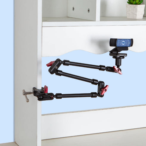 Adjustable Articulating Magic Arm with Clamp and Phone Holder Clip for Desk Mount, Cell Phone Tripod