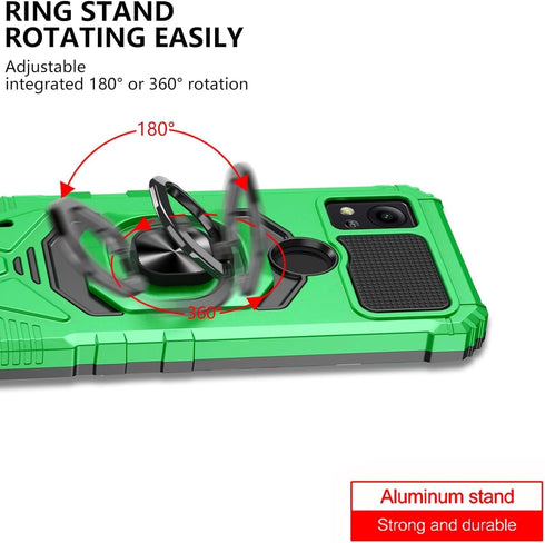 TJS Compatible Case for Cricket Icon 5 & AT&T Motivate 4, Heavy Duty Drop Protection Cover with Tempered Glass (Green)