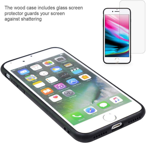 Wood Case for iPhone 7 Plus/8 Plus, Real Natural Wood, Slim Shockproof Hybrid Cover (Walnut)