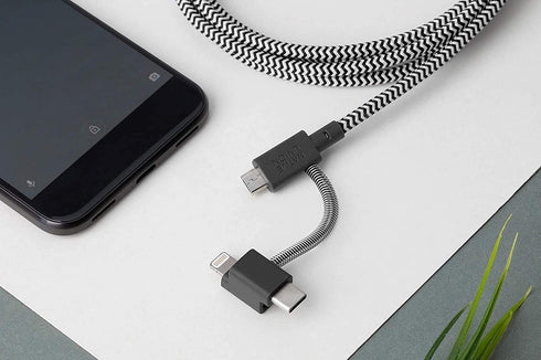 Native Union Belt Cable, 6.5ft Ultra-Strong Reinforced Charging Cable with 3-in-1 Adaptor for Lightning, USB-C,