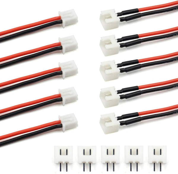 5 Pairs JST-XH 2.54mm 1S 2 Pin Balance Plug Lead Socket Male and Female Connector with Silicone Wire Cables