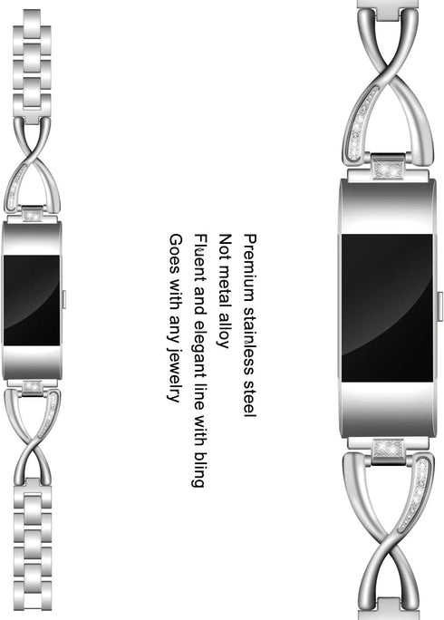 Bands Compatible with Fitbit Charge 2, Metal Bands with Rhinestone Bling Replacement Bracelet