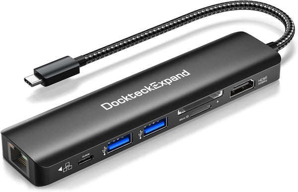 USB C Hub Multiport Adapter, DockteckExpand 7 in 1 with 4K 60Hz HDMI, 1Gbps Ethernet, for MacBook, HP, Dell