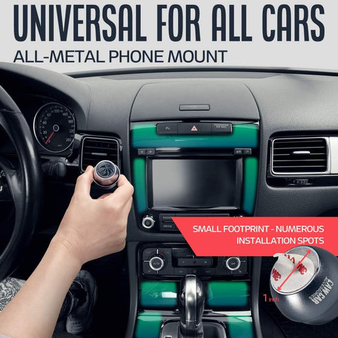 Universal Car Phone Mount Magnetic, All-Metal iPhone Holder for Any Smartphone or GPS, One-Handed Cell Phone