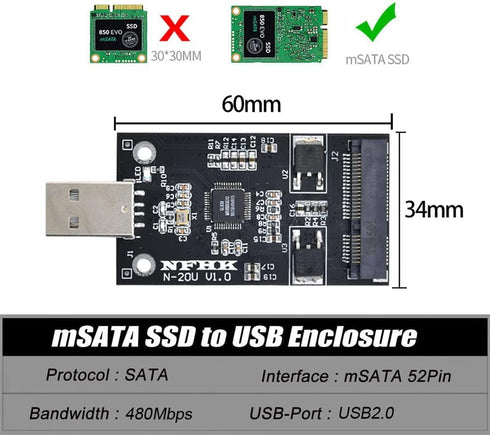 xiwai Mini PCI-E mSATA to USB 2.0 External SSD PCBA Converter Adapter Pen Driver Card Without Case