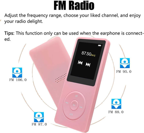 imkavery 128GB MP3 5.2, Player with Bluetooth Portable Pink Music Player for Kids with Built-in HD Speaker, FM Radio