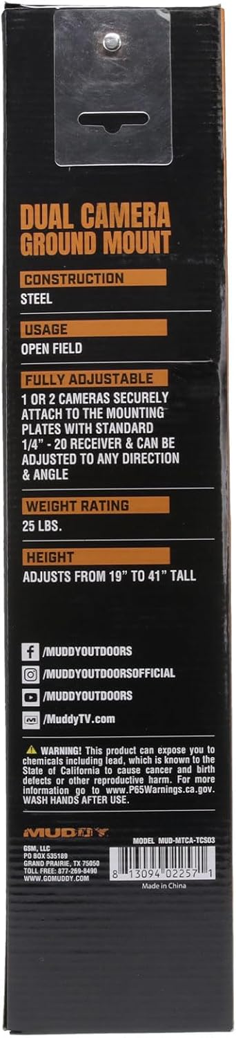 Muddy Dual Camera Durable Steel Fully Adjustable Portable Hunting Outdoor Ground Mount, Works on 1/4" - 20 Receiver
