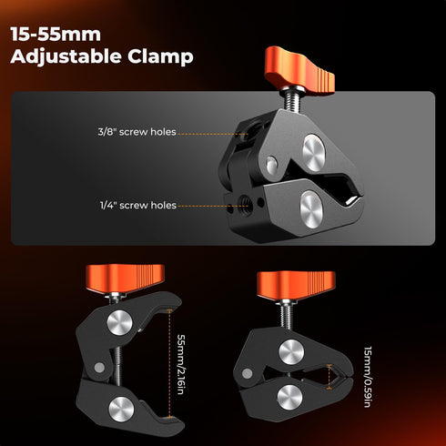 K&F CONCEPT 9.8" 1/4" 3/8" 360 Magic Arm Clamp Kit with & Thread Screw Ball Heads Articulating Magic Arm Camera Mount