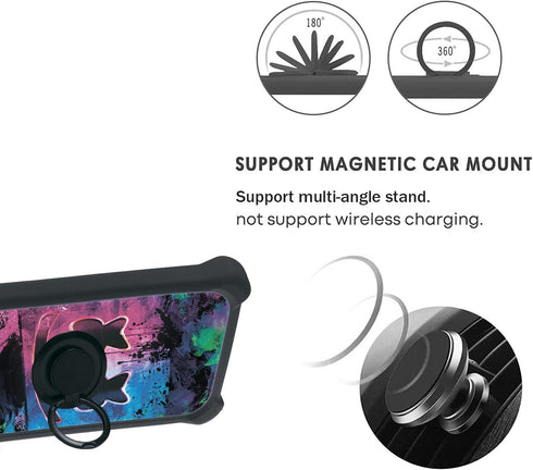 Vortex Z22 Phone Case Cover with Tempered Glass Screen Protector, Luminous Effect, Hard PC + Soft Silicone, Ring Support