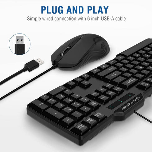 Wired Keyboard and Mouse Combo, Gofreetech Full-Size Keyboard and Mouse Combo with Optical 3 Button Mouse, USB Plug-and-Play, Compatible with Desktop, Laptop, Notebook, PC Windows