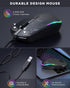 seenda Wired Mouse, USB Computer Mouse with RGB Backlit Optical LED, Attached USB Cord for Laptops, Black