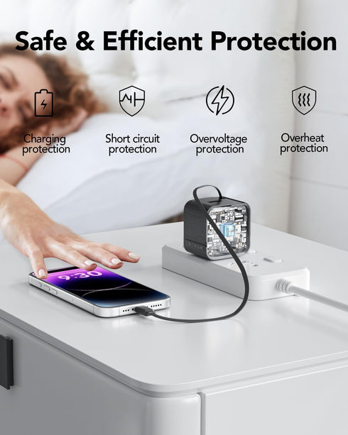 Retractable Wall Charger Block for iPhone, 35W PD Fast Charger with Retractable Lightning Cable and USB Port for iPhone