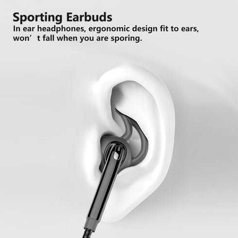 Wired Earbuds with Microphone, Volume Control Earphones for Workout Sports Exercise Jogging Gym, Compatible with