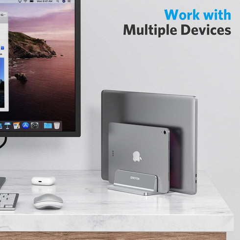 OMOTON Updated Dock Version Vertical Laptop Stand, Adjustable Desktop Holder for MacBook/Surface/Samsung/HP/Dell/Chrome