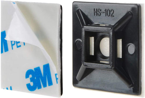 XHF 100 PCS 1.1" Black Self Adhesive Cable Zip Tie Mounts for Wire Management and Organization