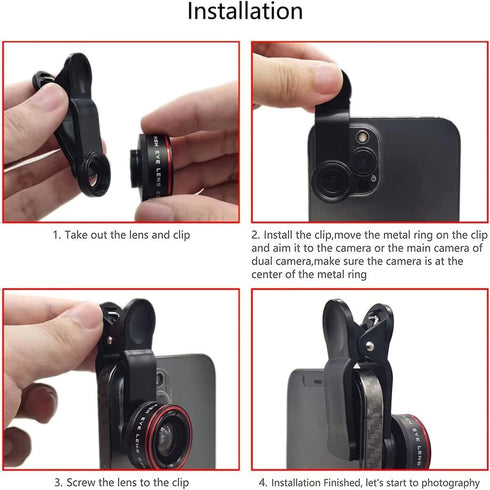 Phone Camera Lens, Clip on Cell HD Fisheye Lens Kit, 235° Fisheye Lens for Most iPhone Android Samsung Phones