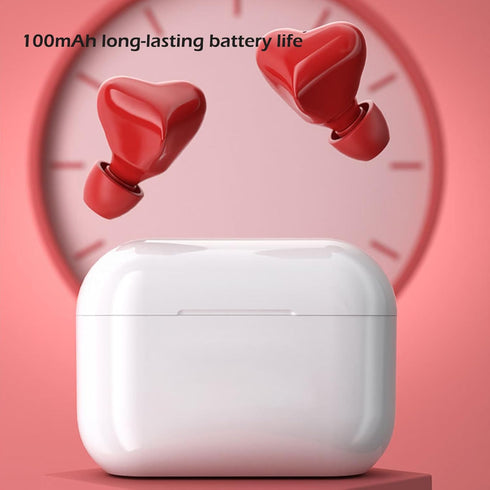 Dpofirs Wireless Earbuds, Heart Shaped Noise Canceling Stereo Bluetooth Earphones, Includes Charging Case