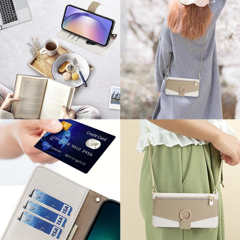 Asuwish Wallet Phone Case for Samsung Galaxy A54 5G - White PU Leather, Screen Protector, Ring Holder, Crossbody Strap.