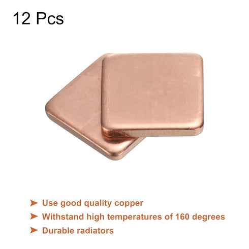 MECCANIXITY 15mm x 15mm x 2mm Copper Pad Shim Heatsink for Electronic Chip Cooling, Pack of 12