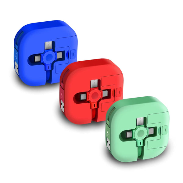 3 Pack Retractable 3 in 1 Charging Cable Cord, Compatible with USB C(Type-C)/Micro USB/IP for Phone, Android, Tablet