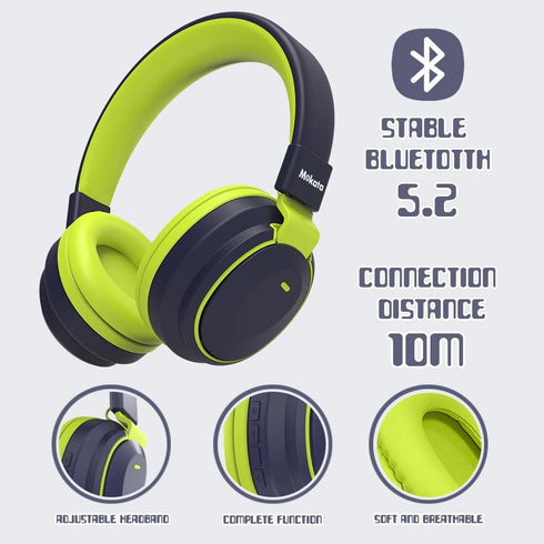 Kids Headphones Bluetooth 5.3 Wireless, 60H Play Time, Volume Limited Over Ear Foldable Headset with Aux Mic (Deep Blue)