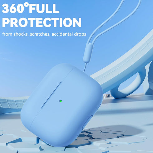 AirPods Pro 2nd Generation Case (2022/2023) with Cleaner Kit, Soft Silicone Protective Cover with Lanyard, Sky Blue