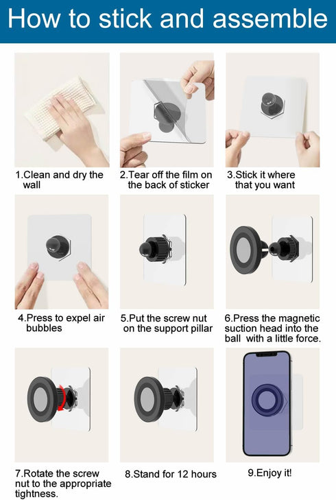 Magnetic Phone Holder for MagSafe Wall Mount, Waterproof, Self-Adhesive, Rotatable Ball, Compatible with iPhone 15/14/13