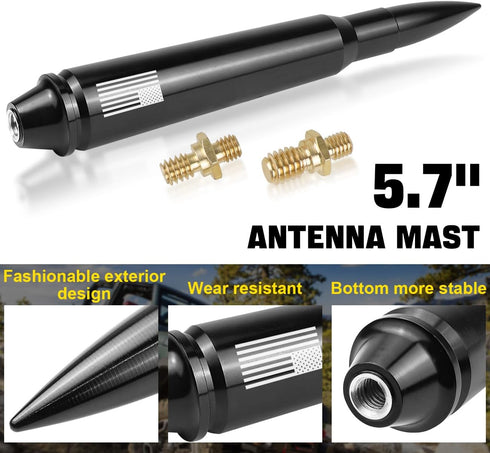MFC 5.7" Black Antenna Mast - Compatible with Jeep Wrangler JK JL TJ Gladiator JT 1997-2024 Heavy Gauge Aluminum