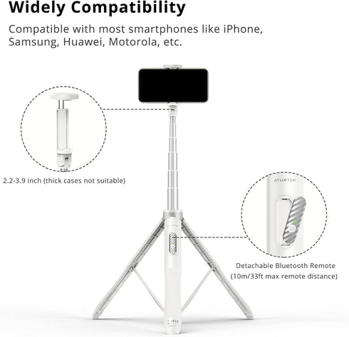 ATUMTEK 51" Selfie Stick Tripod, Extendable Phone Tripod Stand with Bluetooth Remote, 360° Rotation for iPhone Android