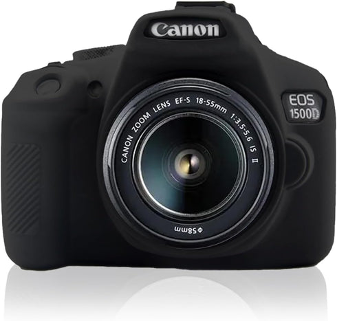 Soft Silicone Camera Case Cover for Canon Rebel T6/1300D, T7/1500D DSLR - Black with Button Marking