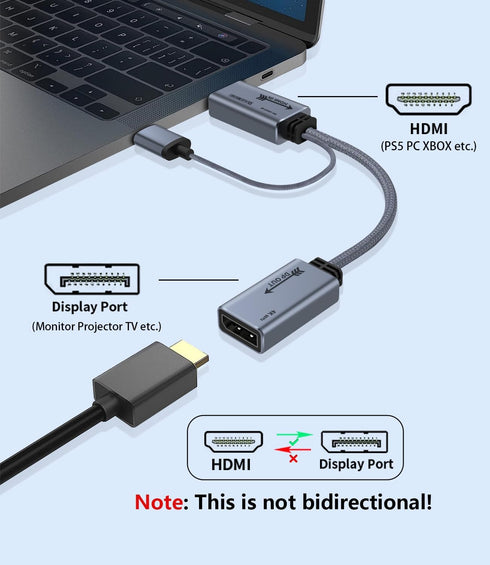 HDMI to Displayport Adapter 4K@60Hz, 2K@120Hz, 1080P@165Hz, HDMI Male Source to DisplayPort Female Monitor Cable, HDMI to DP with USB power cable for PS5, Xbox, Switch, Laptop 20cm/0.65ft by Shuomeng